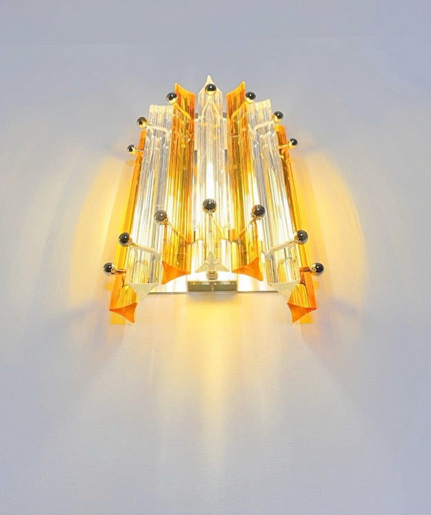 Murano Vegglampe | 7 Klare Gule Prismeglass | 1 par