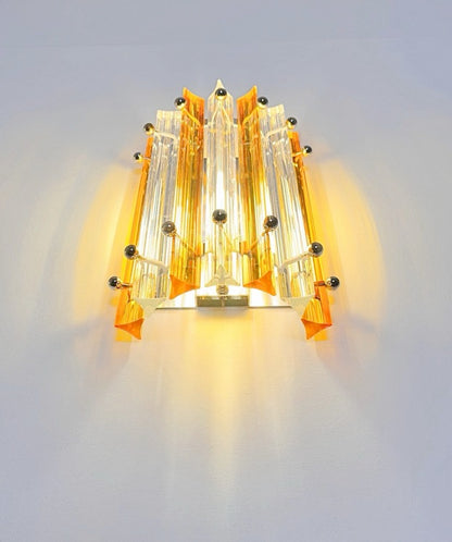 Murano Vegglampe | 7 Klare Gule Prismeglass | 1 par