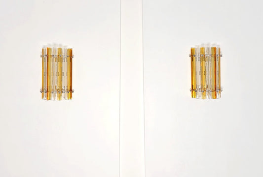 Murano Vegglampe | 7 Klare Gule Prismeglass | 1 par