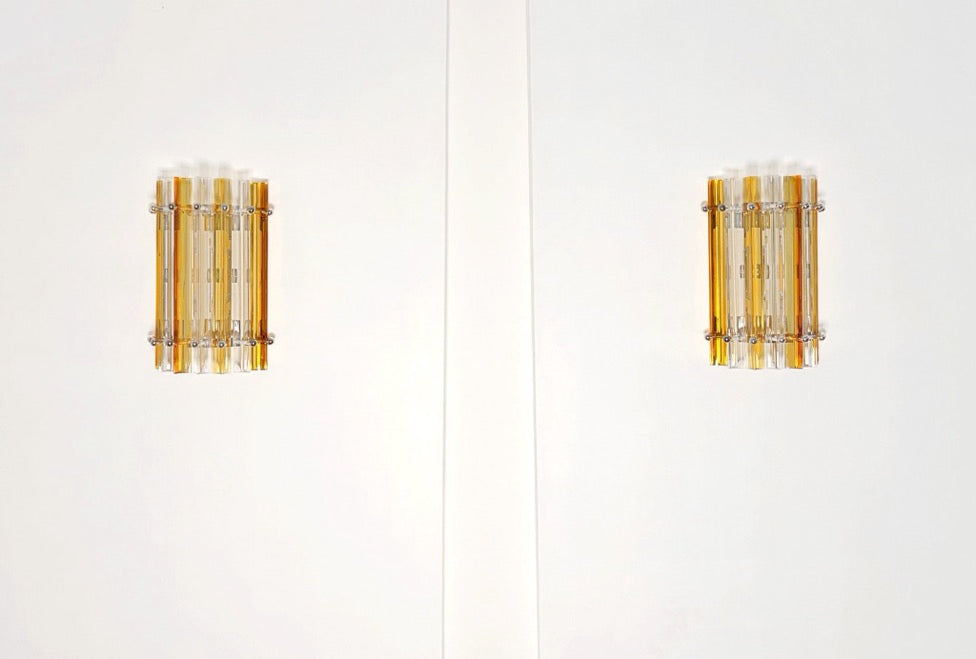 Murano Vegglampe – 7 Klare Gule Prismeglass – 2 stk – Murano Classics