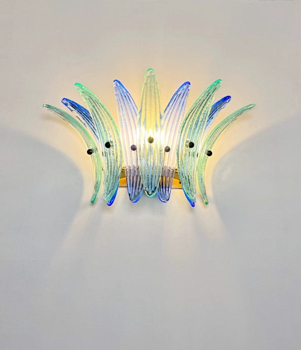 Murano Vegglampe | 9 Blå Gull Turkise Palmeglass | 1 par