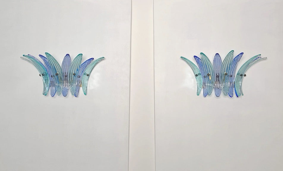 Murano Vegglampe | 9 Blå Gull Turkise Palmeglass | 1 par