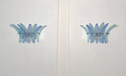 Murano Vegglampe | 9 Blå Gull Turkise Palmeglass | 1 par