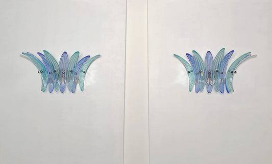 Murano Vegglampe | 9 Blå Gull Turkise Palmeglass | 1 par