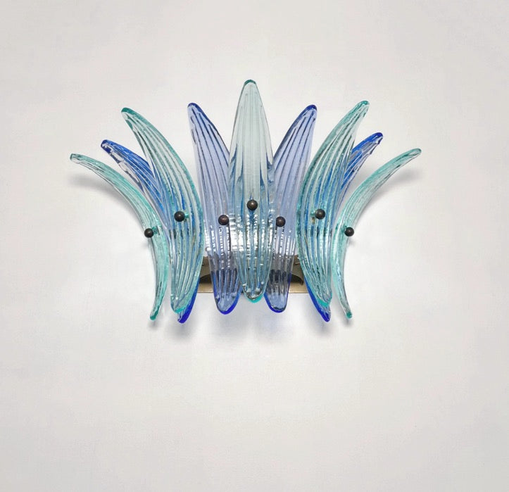 Murano Vegglampe | 9 Blå Gull Turkise Palmeglass | 1 par