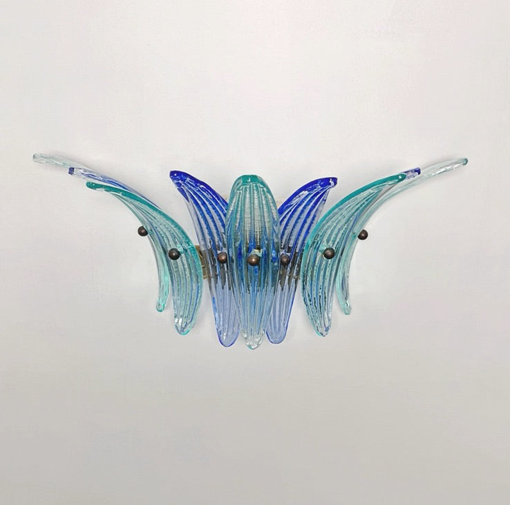 Murano Vegglampe | 9 Blå Gull Turkise Palmeglass | 1 par