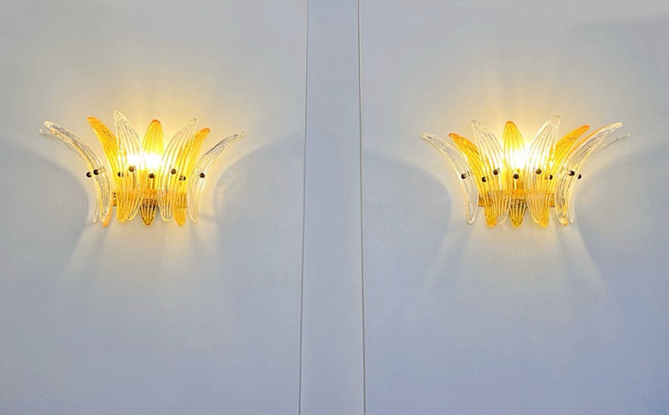 Murano Vegglampe – 9 Klare Gule Palmeglass – 2 stk – detalj 6 – Murano Classics
