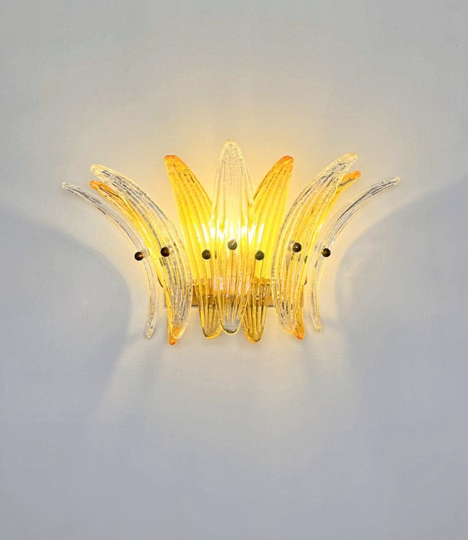 Murano Vegglampe | 9 Klare Gule Gull Palmeglass | 1 par