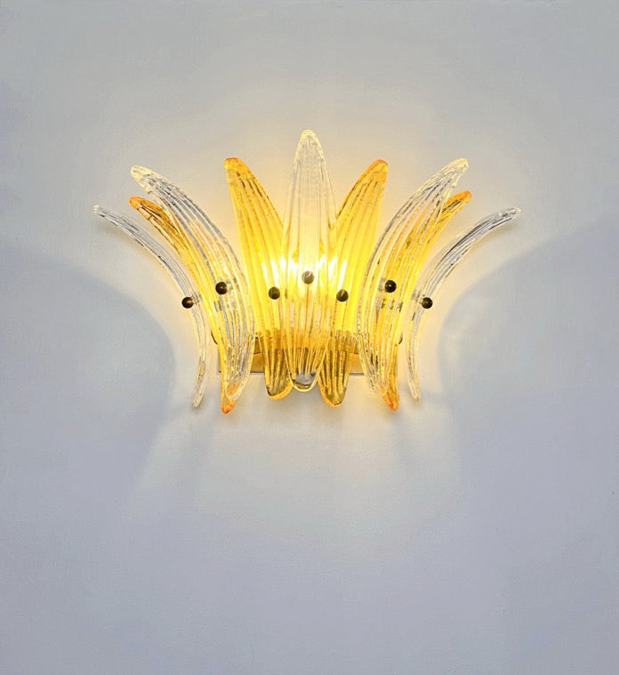 Murano Vegglampe | 9 Klare Gule Gull Palmeglass | 1 par
