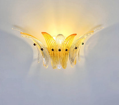Murano Vegglampe | 9 Klare Gule Gull Palmeglass | 1 par
