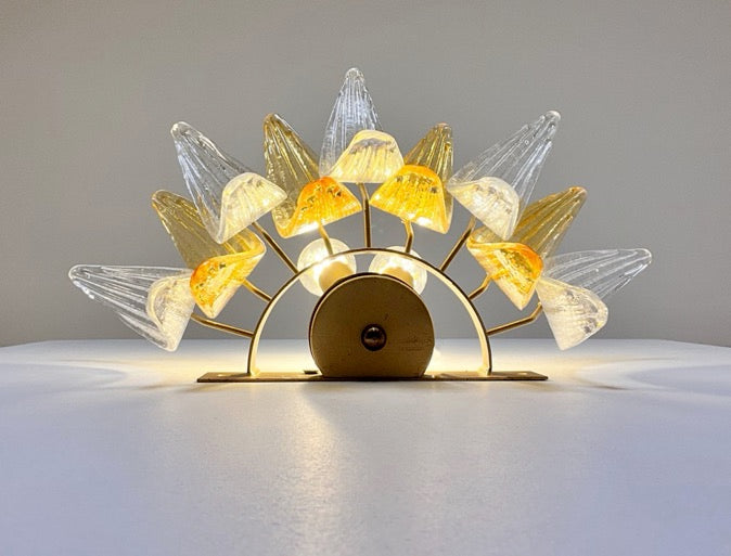 Murano Vegglampe – 9 Klare Gule Palmeglass – 2 stk – detalj 1 – Murano Classics