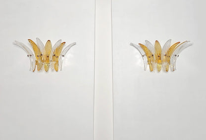 Murano Vegglampe | 9 Klare Gule Gull Palmeglass | 1 par