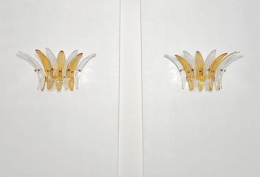 Murano Vegglampe | 9 Klare Gule Gull Palmeglass | 1 par