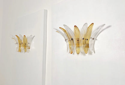 Murano Vegglampe | 9 Klare Gule Gull Palmeglass | 1 par