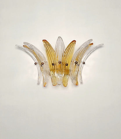 Murano Vegglampe | 9 Klare Gule Gull Palmeglass | 1 par