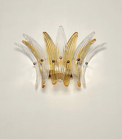 Murano Vegglampe | 9 Klare Gule Gull Palmeglass | 1 par