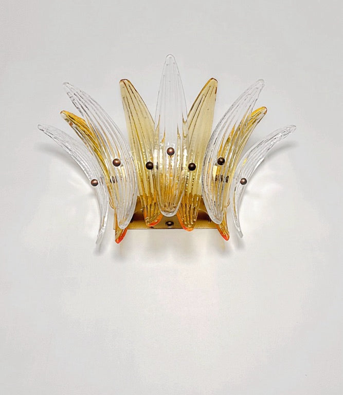 Murano Vegglampe | 9 Klare Gule Gull Palmeglass | 1 par