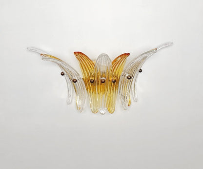 Murano Vegglampe | 9 Klare Gule Gull Palmeglass | 1 par