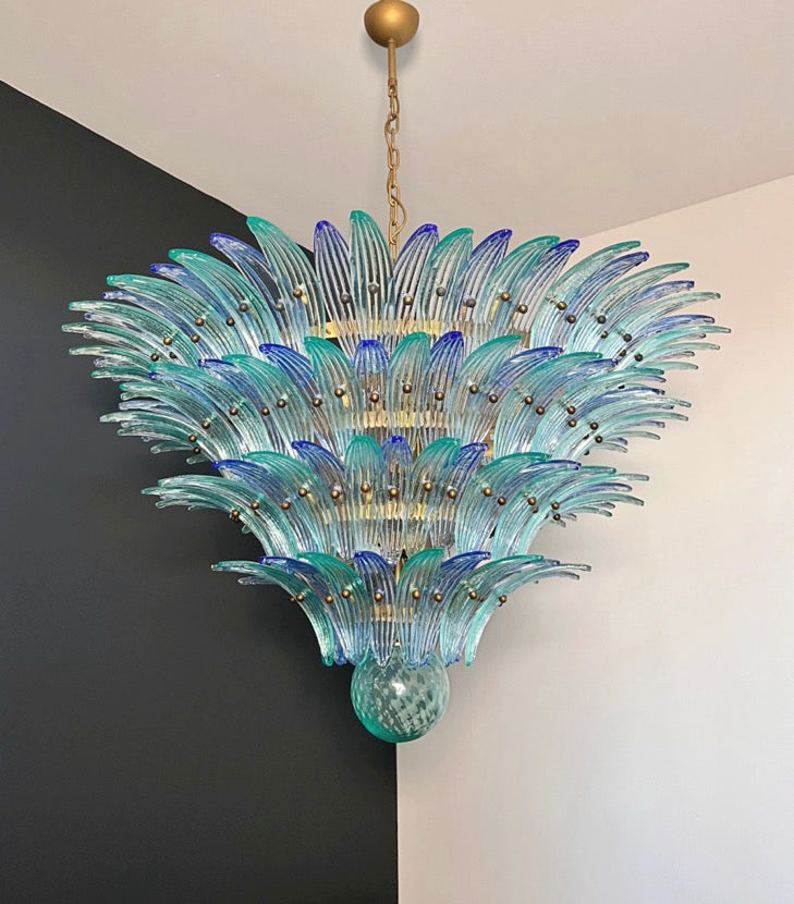 Murano Lysekrone | 160 Blå Gull Turkise Palmeglass