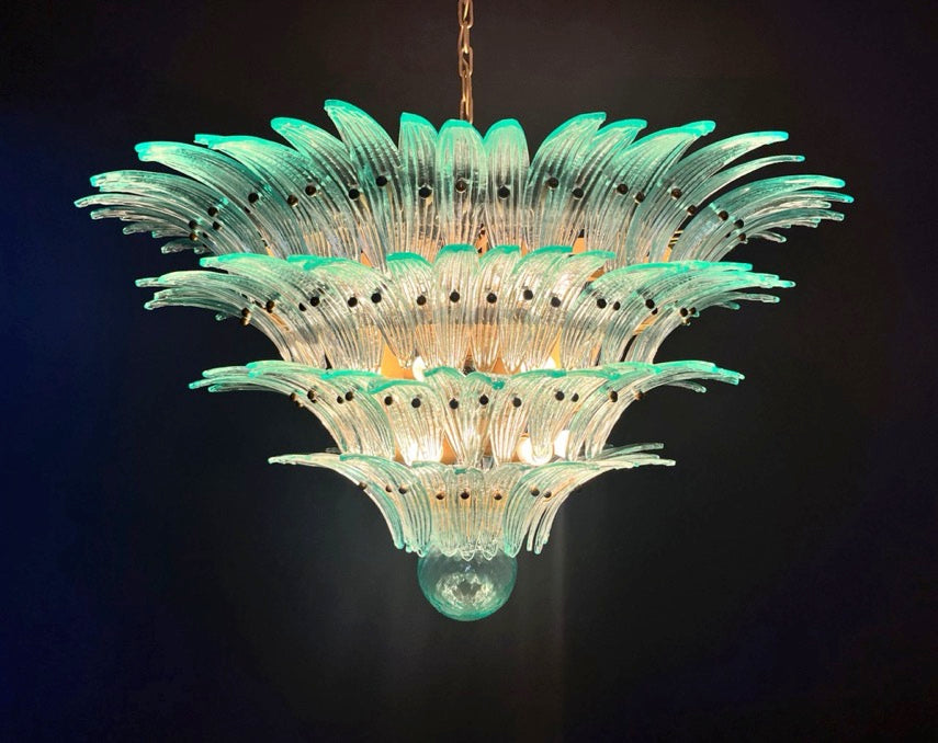 Murano Lysekrone | 160 Gull Turkise Palmeglass