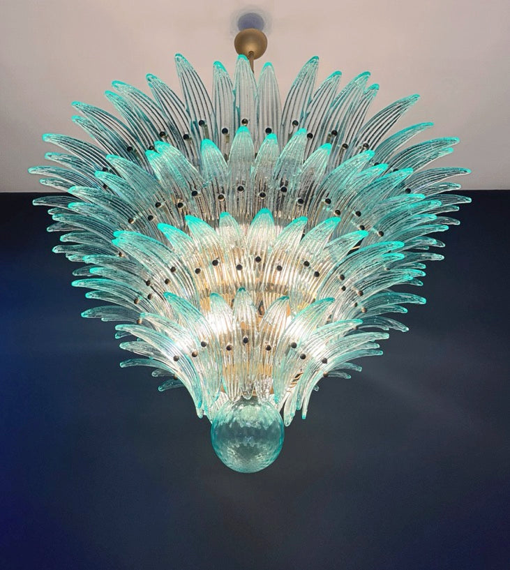 Murano Lysekrone | 160 Gull Turkise Palmeglass