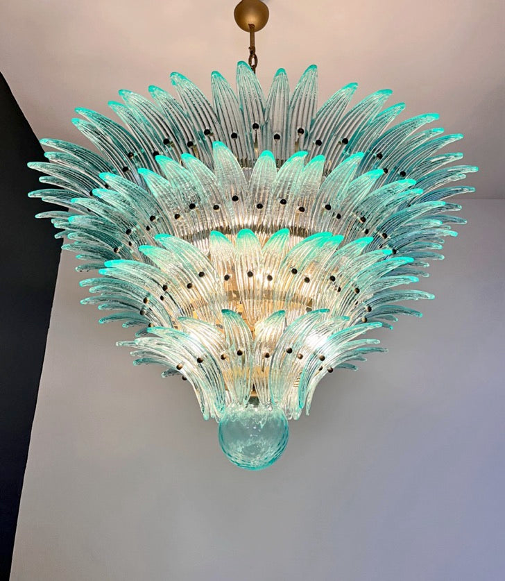 Murano Lysekrone – 160 Turkise Palmeglass – detalj 2 – Murano Classics