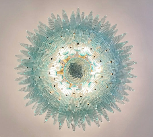 Murano Lysekrone | 160 Gull Turkise Palmeglass