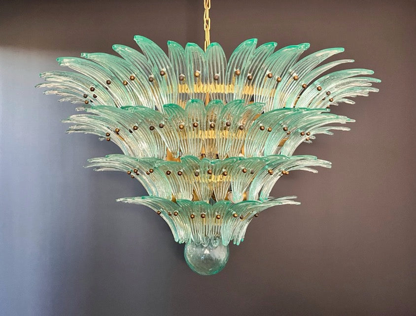 Murano Lysekrone | 160 Gull Turkise Palmeglass