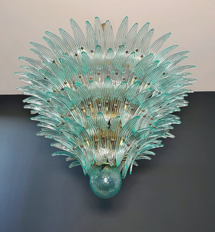 Murano Lysekrone | 160 Gull Turkise Palmeglass