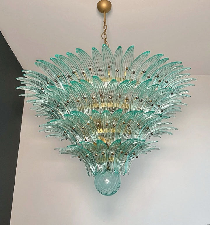 Murano Lysekrone | 160 Gull Turkise Palmeglass
