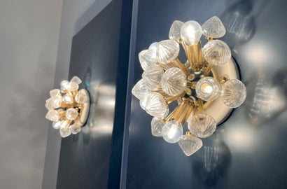 Murano Vegglampe | Klare Hvite Sputnik | 1 par