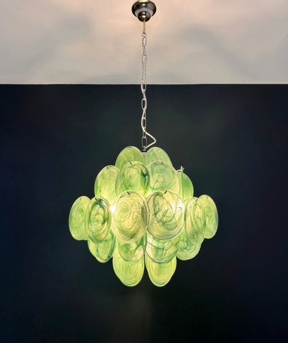 Murano Lysekrone | 36 Grønne Alabaster Iris Diskglass