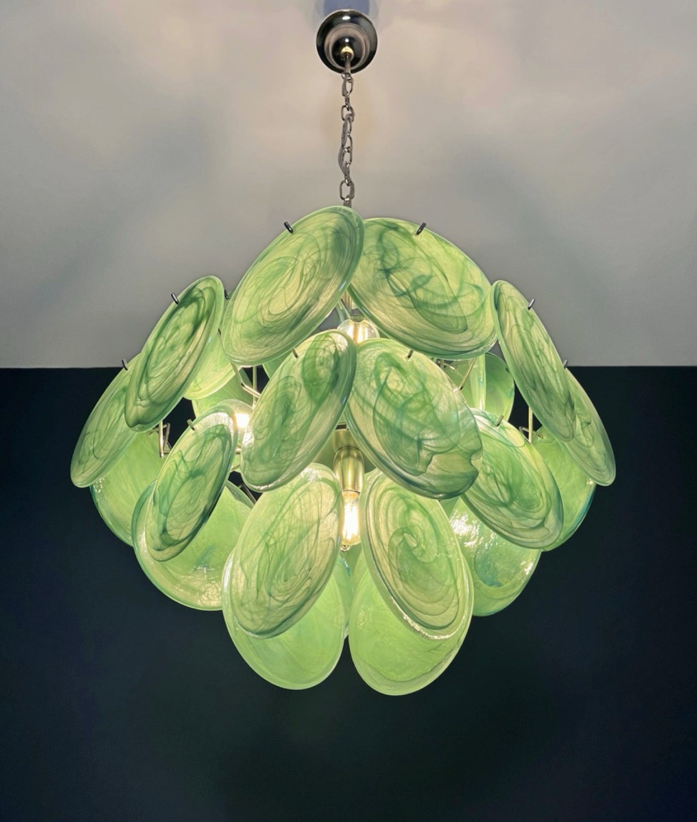 Murano Lysekrone – 36 Grønne Alabaster Diskglass – detalj 7 – Murano Classics