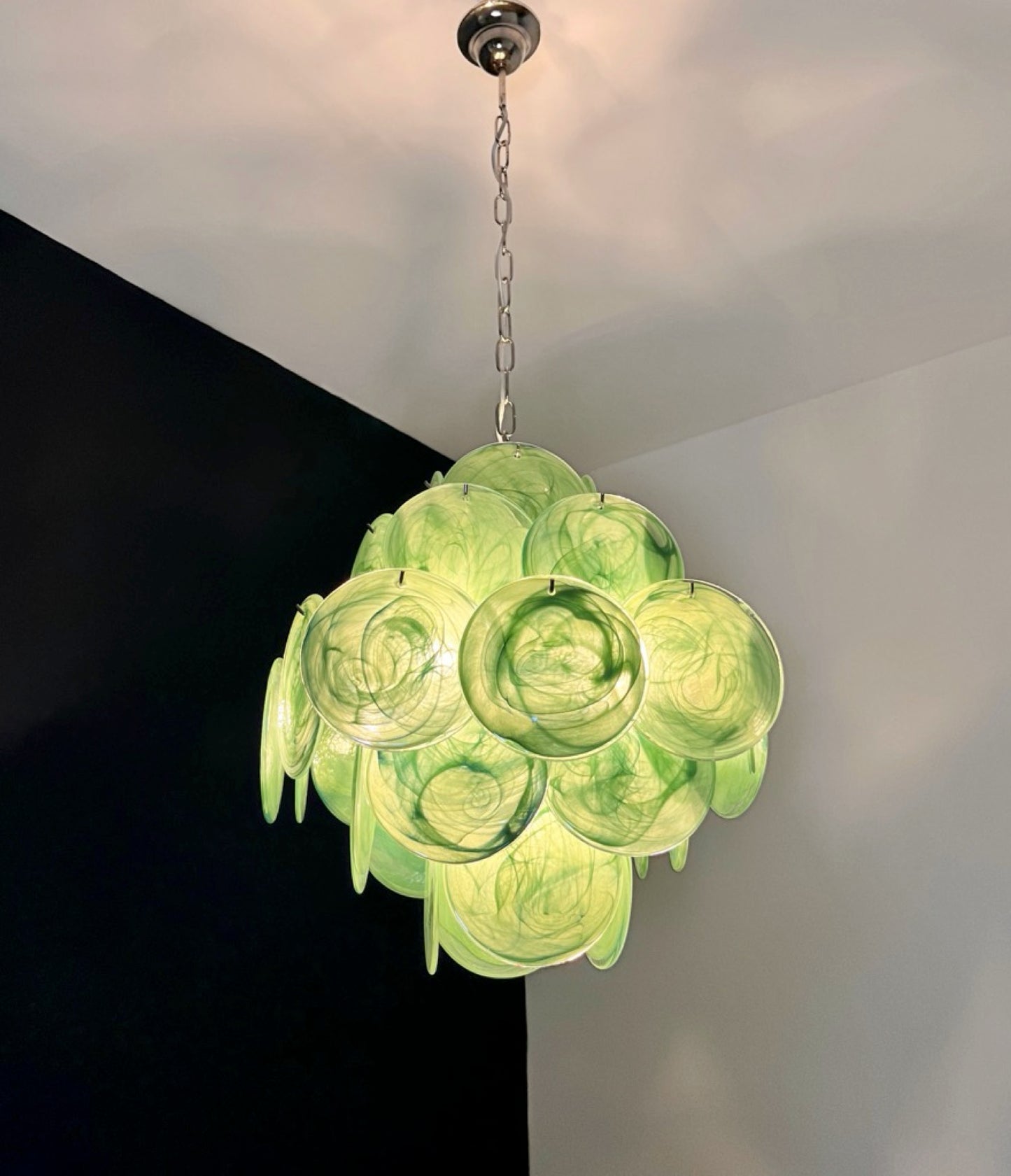 Murano Lysekrone | 36 Grønne Alabaster Iris Diskglass