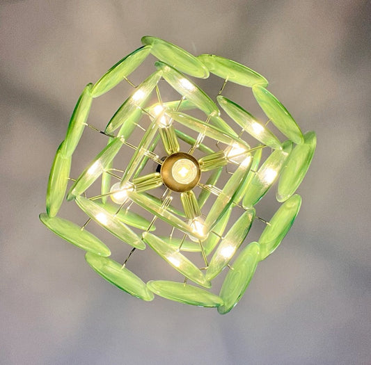 Murano Lysekrone | 36 Grønne Alabaster Iris Diskglass