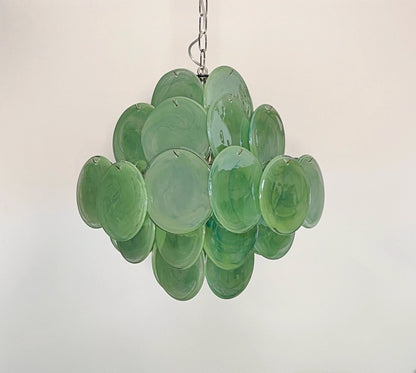 Murano Lysekrone | 36 Grønne Alabaster Iris Diskglass