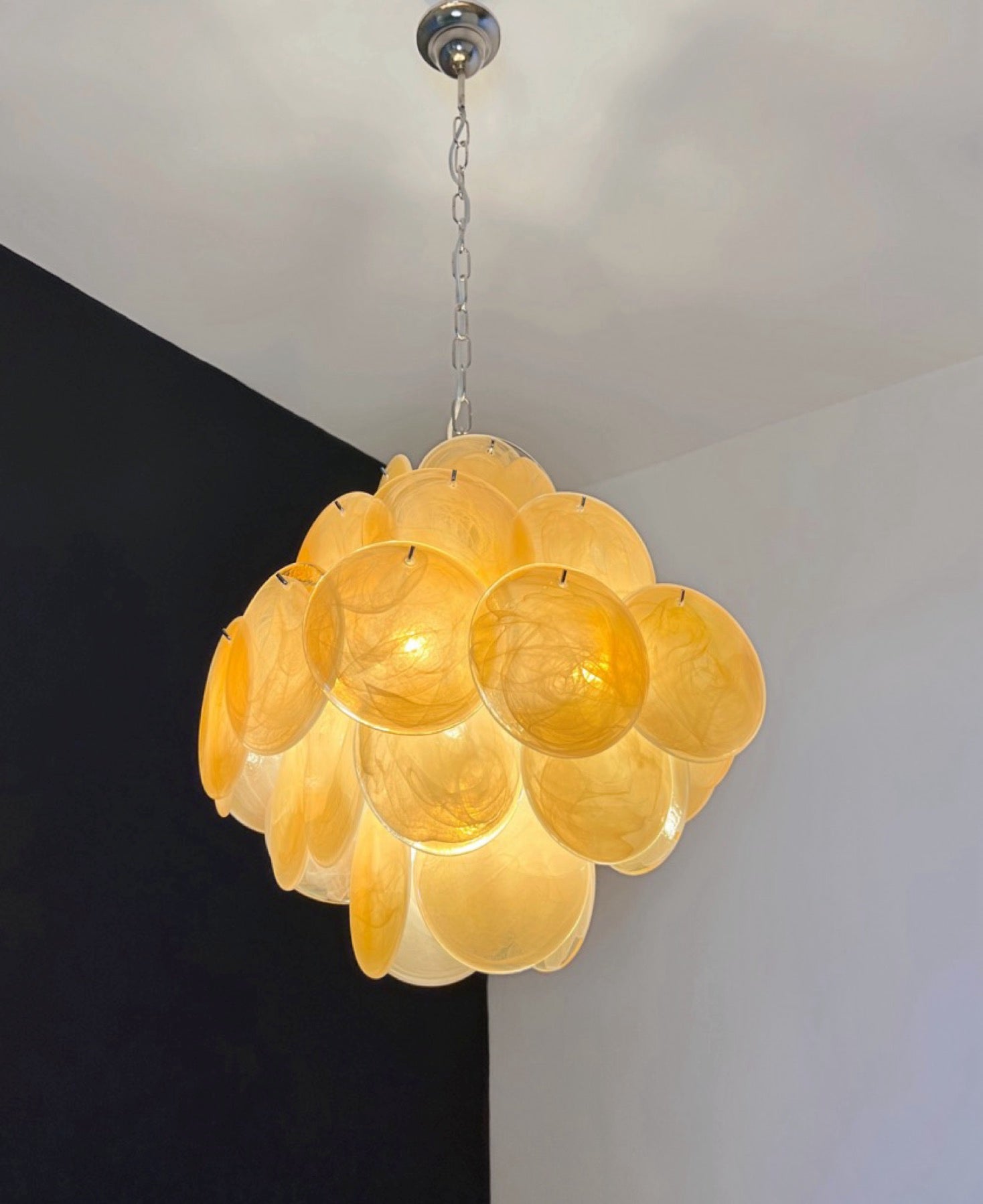 Murano Lysekrone – 36 Alabaster Gule Diskglass – detalj 5 – Murano Classics