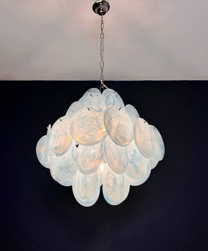 Murano Lysekrone | 36 Blå Alabaster Iris Diskglass