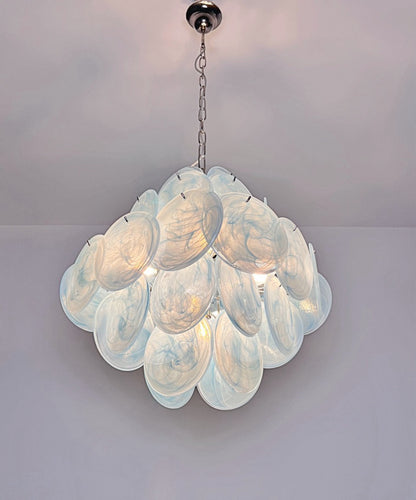 Murano Lysekrone | 36 Blå Alabaster Iris Diskglass