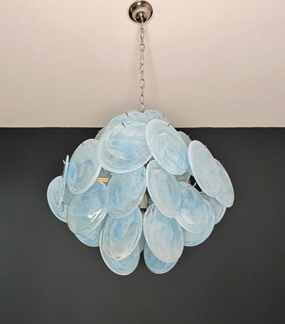 Murano Lysekrone | 36 Blå Alabaster Iris Diskglass