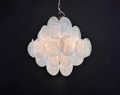 Murano Lysekrone | 36 Blå Alabaster Iris Diskglass