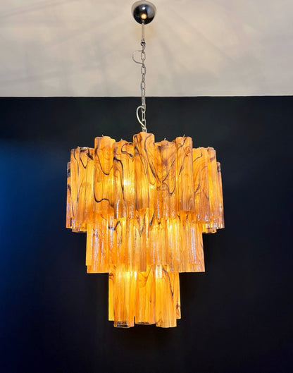 Murano Lysekrone | 48 Gule Alabaster Sorte Rørglass