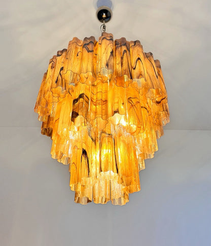 Murano Lysekrone | 48 Gule Alabaster Sorte Rørglass