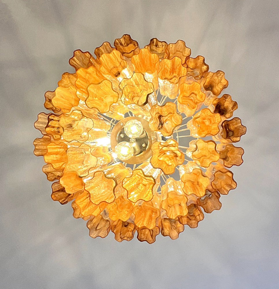 Murano Lysekrone | 48 Gule Alabaster Sorte Rørglass