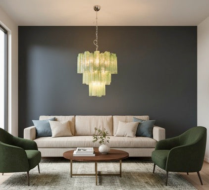 Murano Lysekrone | 48 Grønne Alabaster Rørglass