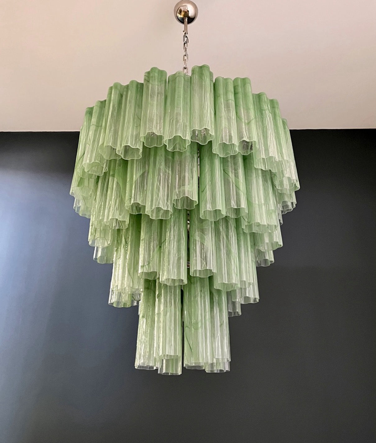Murano Lysekrone – 80 Grønne Alabaster Glassrør – detalj 9 – Murano Classics