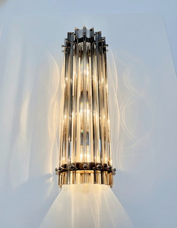 Murano Vegglampe | 7 Klare Røykfargede Prismeglass | 1 par