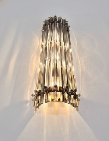 Murano Vegglampe | 7 Klare Røykfargede Prismeglass | 1 par