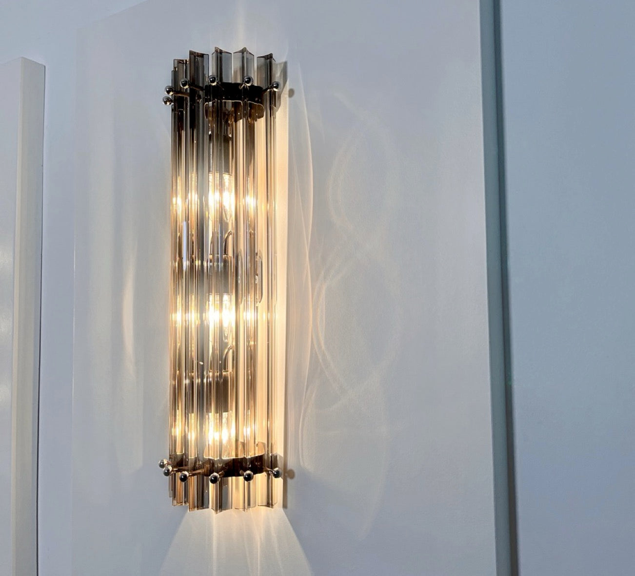 Murano Vegglampe – 7 Klare Røykfargede Prismeglass – 2 stk – detalj 2 – Murano Classics