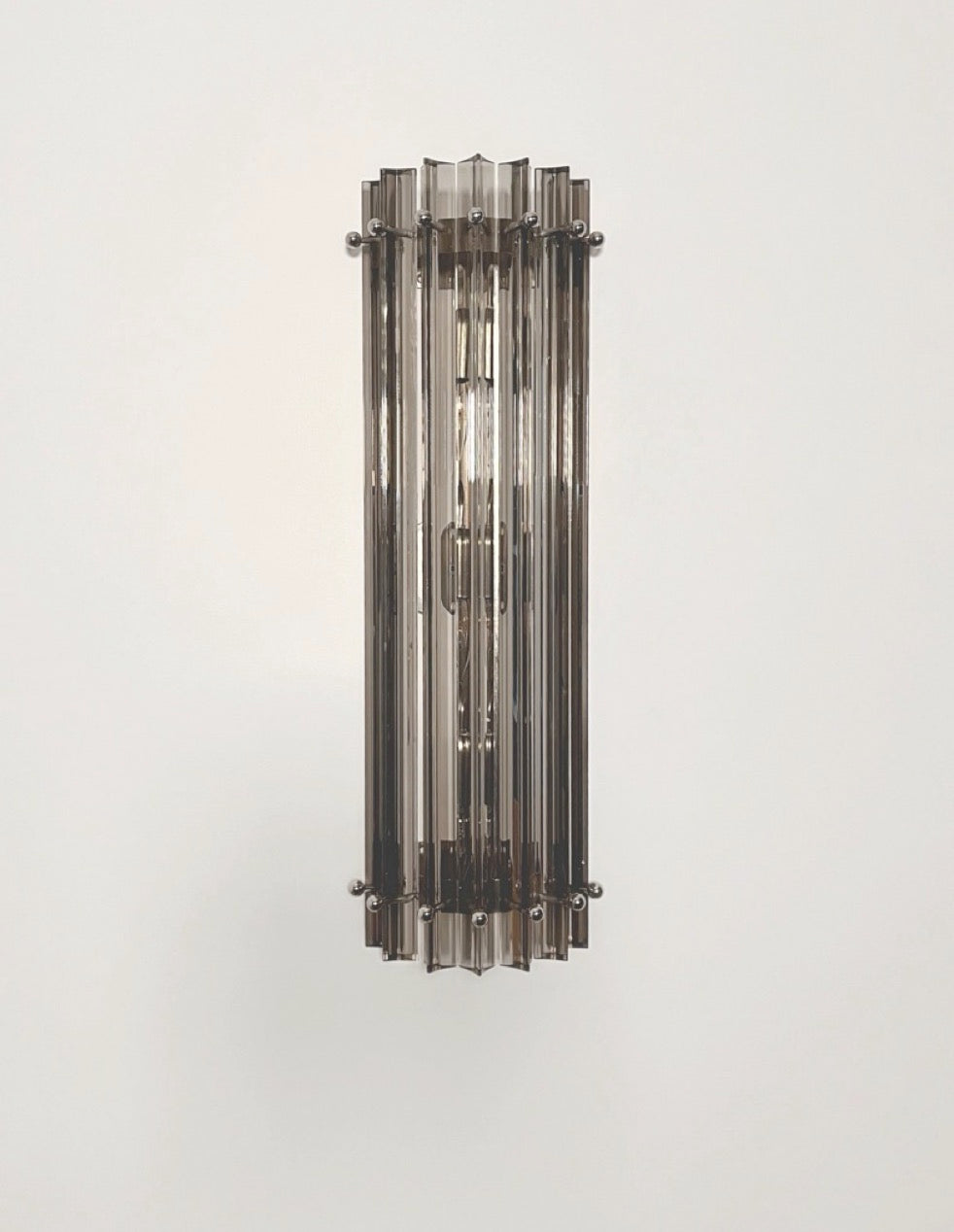 Murano Vegglampe | 7 Klare Røykfargede Prismeglass | 1 par